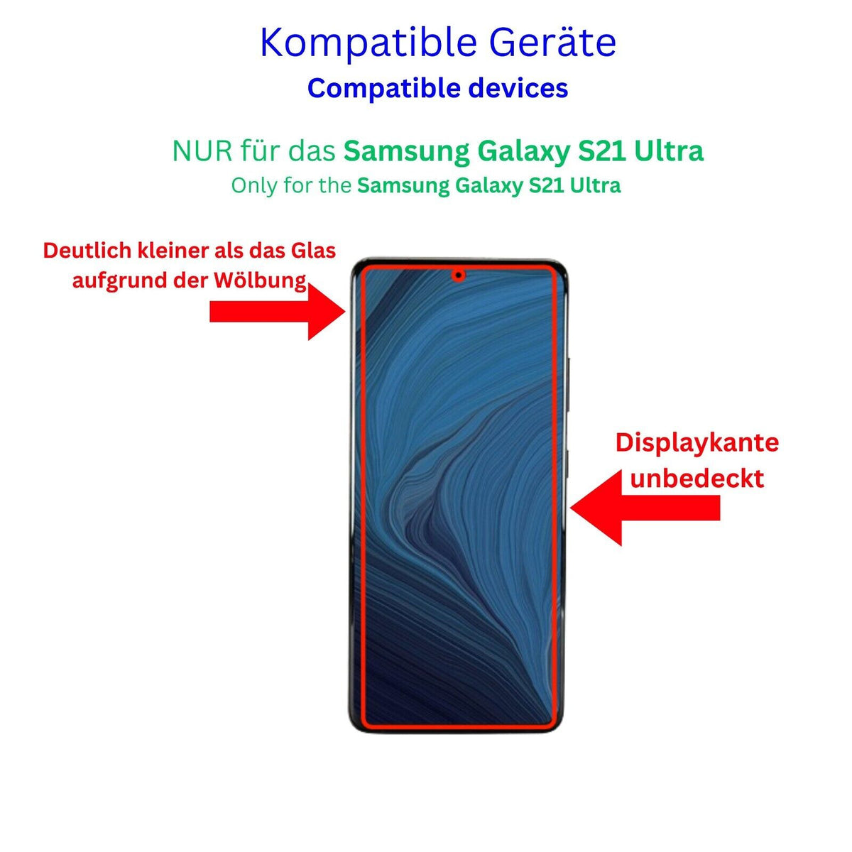 SamsungGalaxy S21 Ultra mit aufgebrachtem dipos Displayschutz, der seitliche Einblicke blockiert