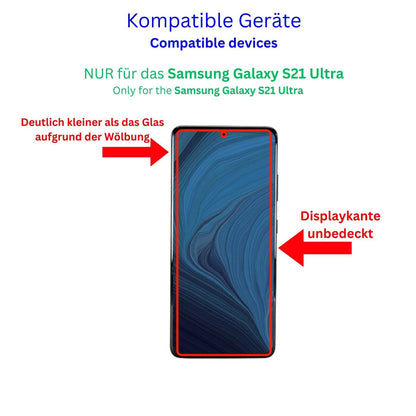 SamsungGalaxy S21 Ultra mit aufgebrachtem dipos Displayschutz, der seitliche Einblicke blockiert