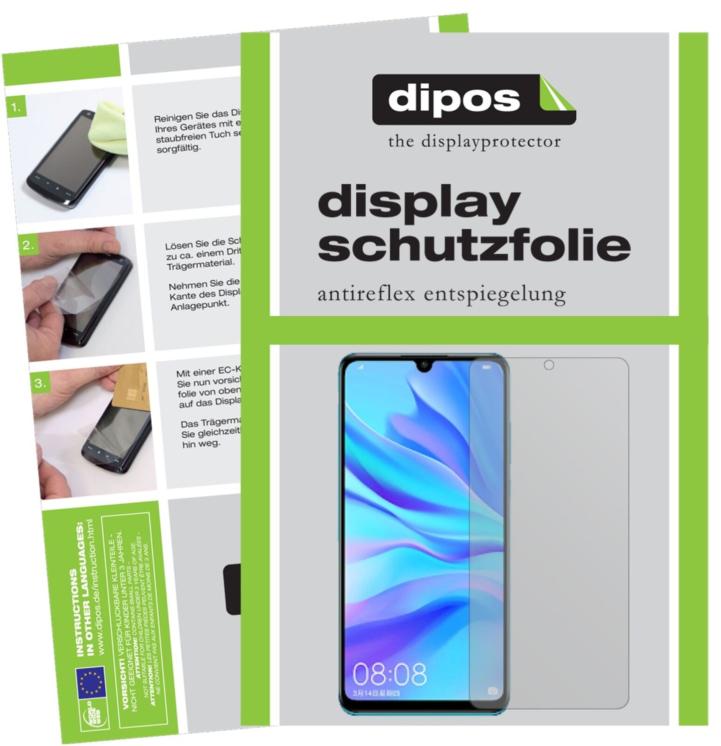 HuaweiNova 4e mit aufgebrachter dipos Displayschutzfolie, die lästige Fingerabdrücke minimiert