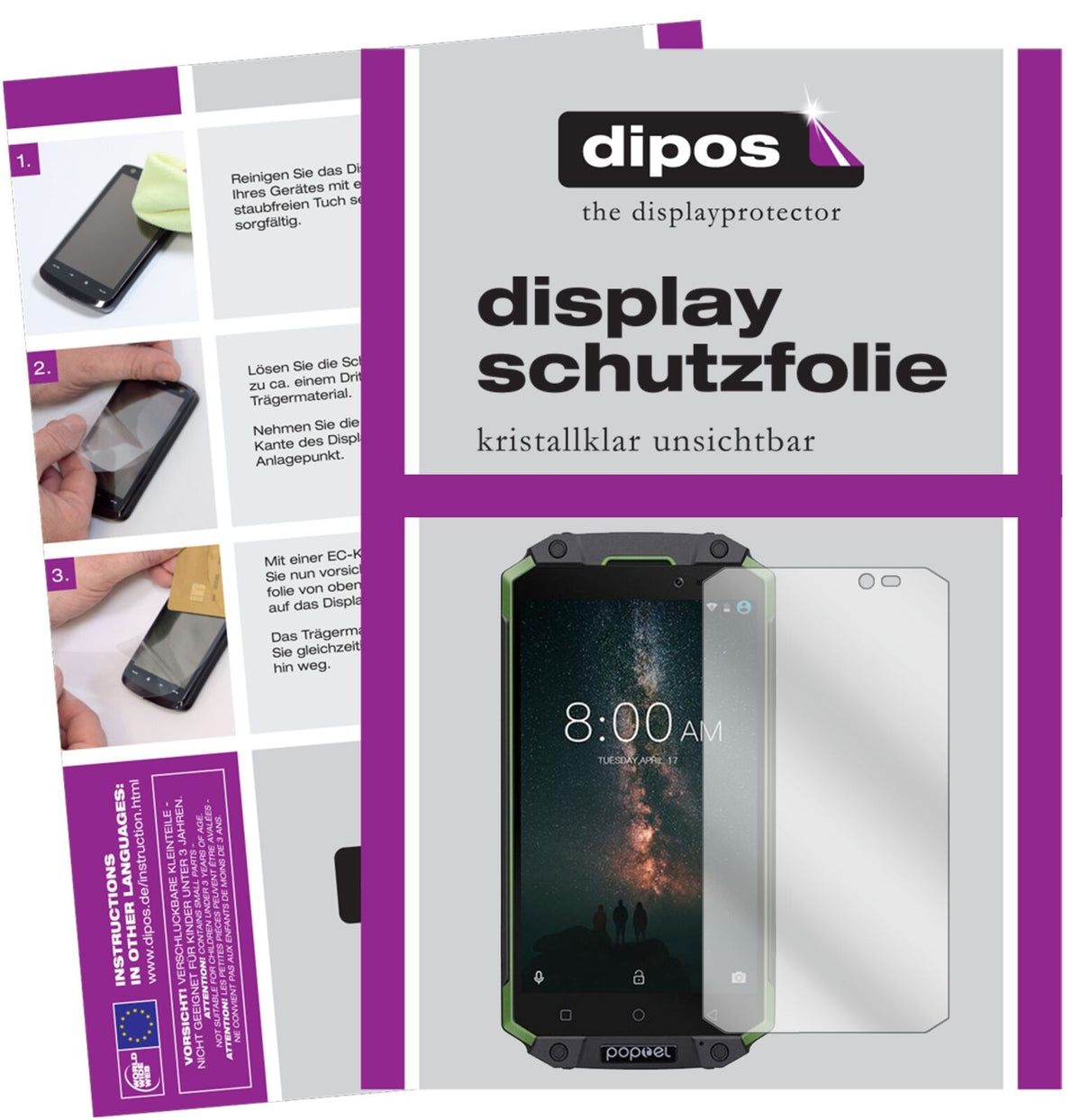 Klare Displayschutzfolie von dipos passend für Poptel P9000 Max, präziser Zuschnitt und blasenfrei montiert