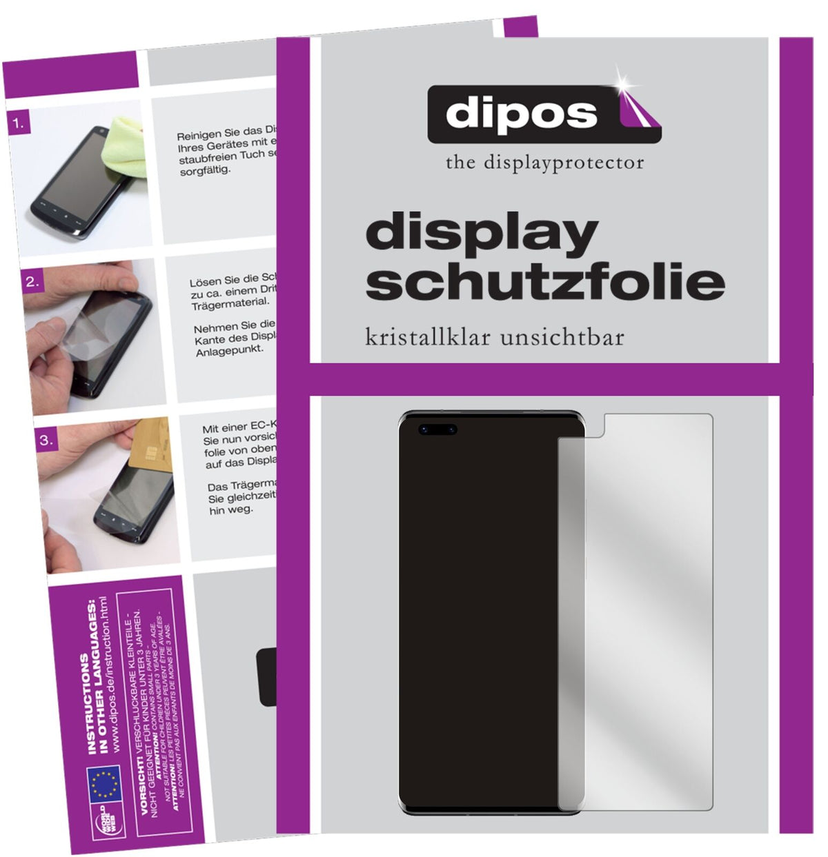 Klare Displayschutzfolie von dipos passend für Huawei Mate 40 Pro Plus, präziser Zuschnitt und blasenfrei montiert