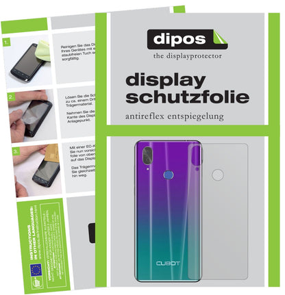CubotX19 Rückseite mit aufgebrachter dipos Displayschutzfolie, die lästige Fingerabdrücke minimiert