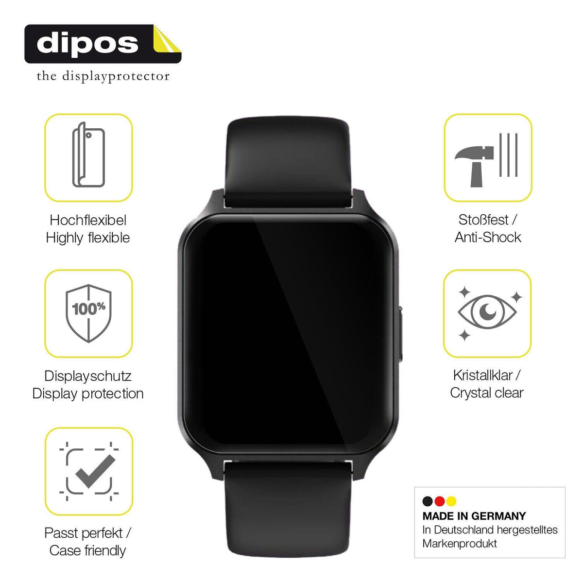 2x 3D Full Cover Schutzfolie für Touchelex 1,52 Zoll Smartwatch