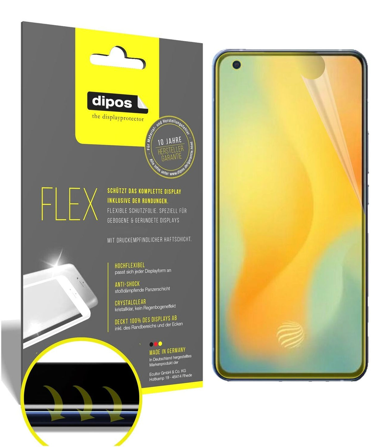 2x 3D Full Cover Schutzfolie für Vivo X50