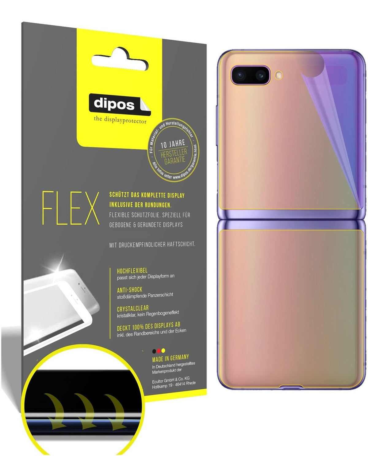 2x 3D Full Cover Schutzfolie für Samsung Galaxy Z Flip Rückseite