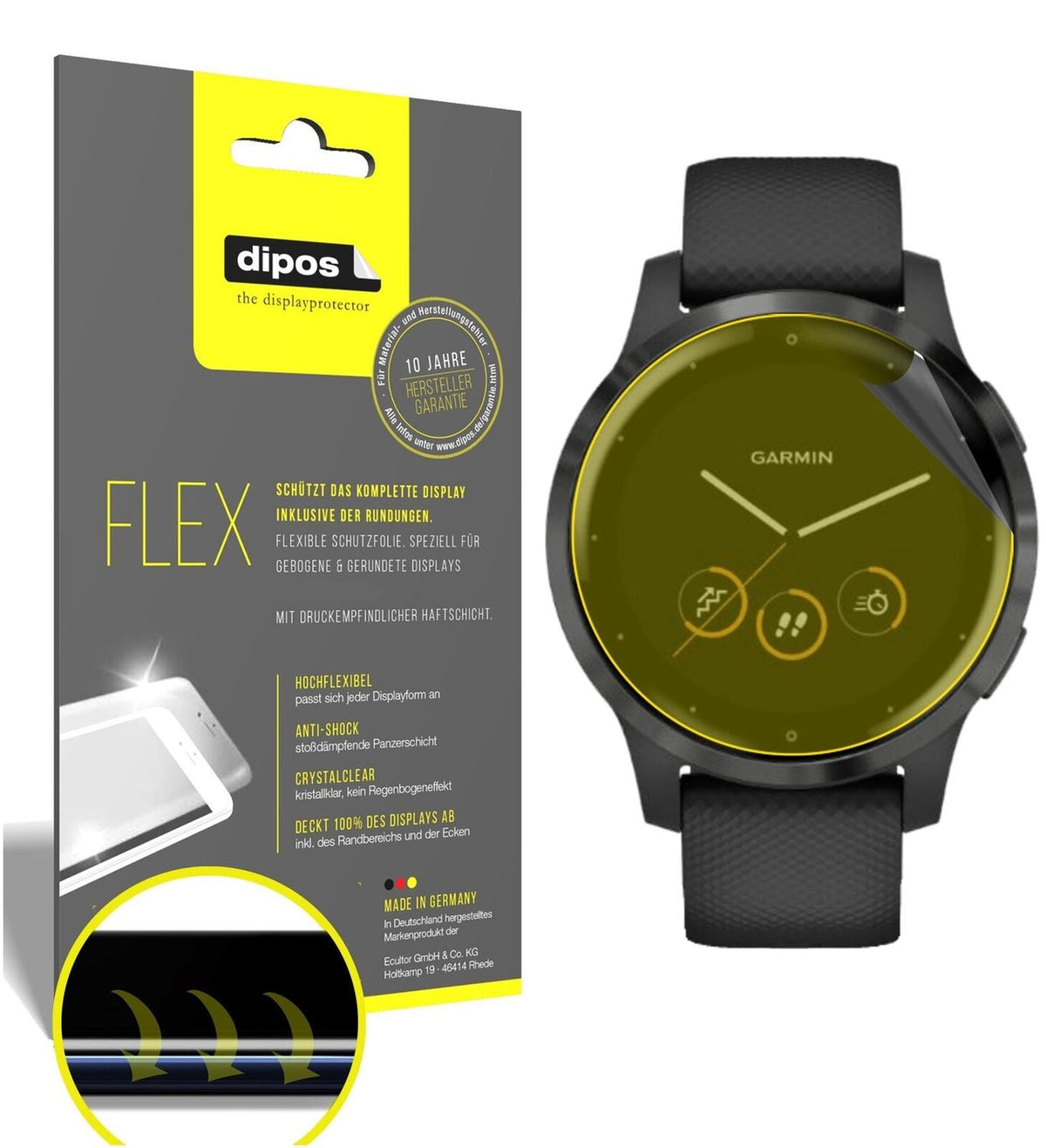 2x 3D Full Cover Schutzfolie für Garmin Vivoactive 4s (40mm)