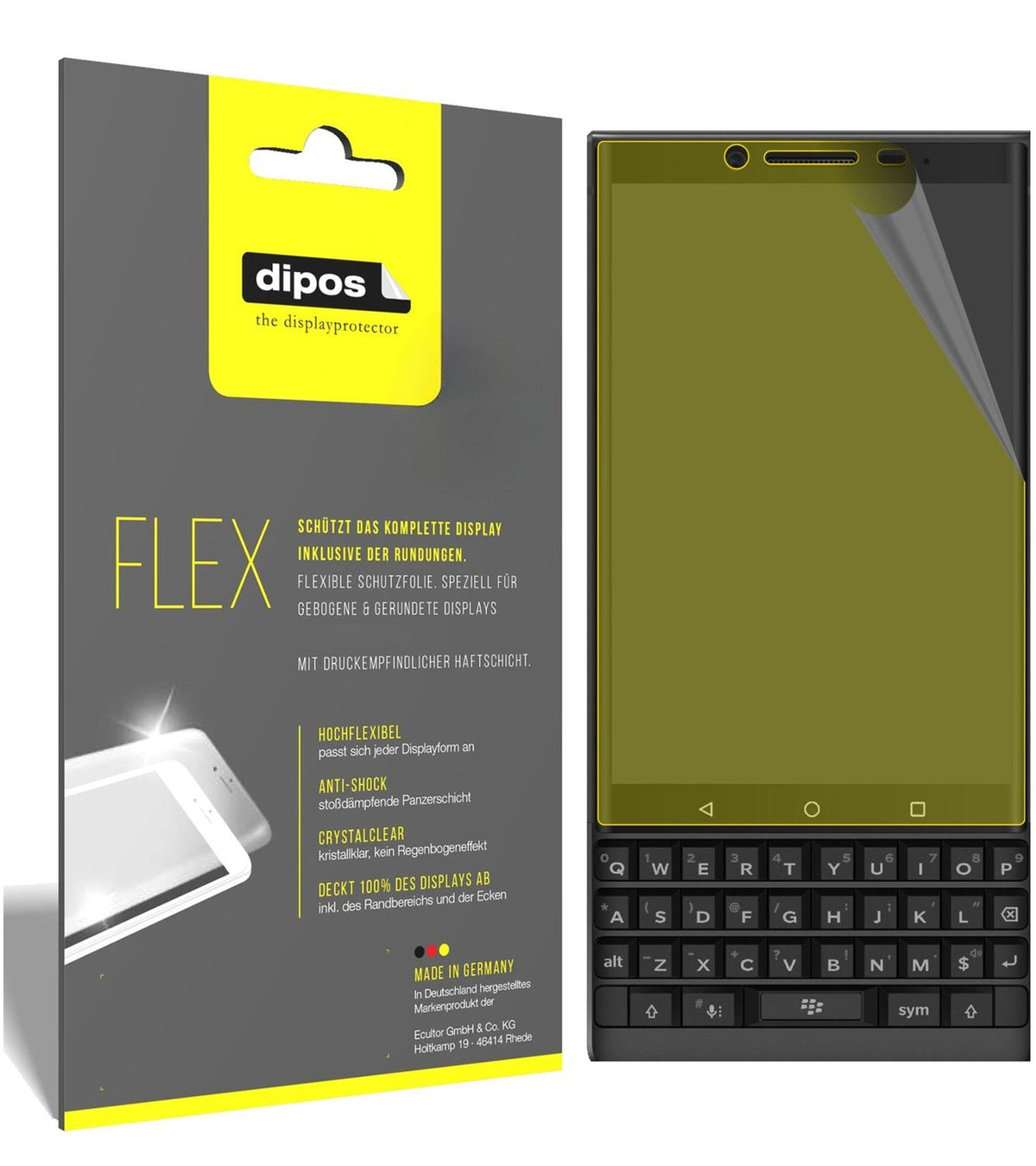2x 3D Full Cover Schutzfolie für Blackberry Key 2