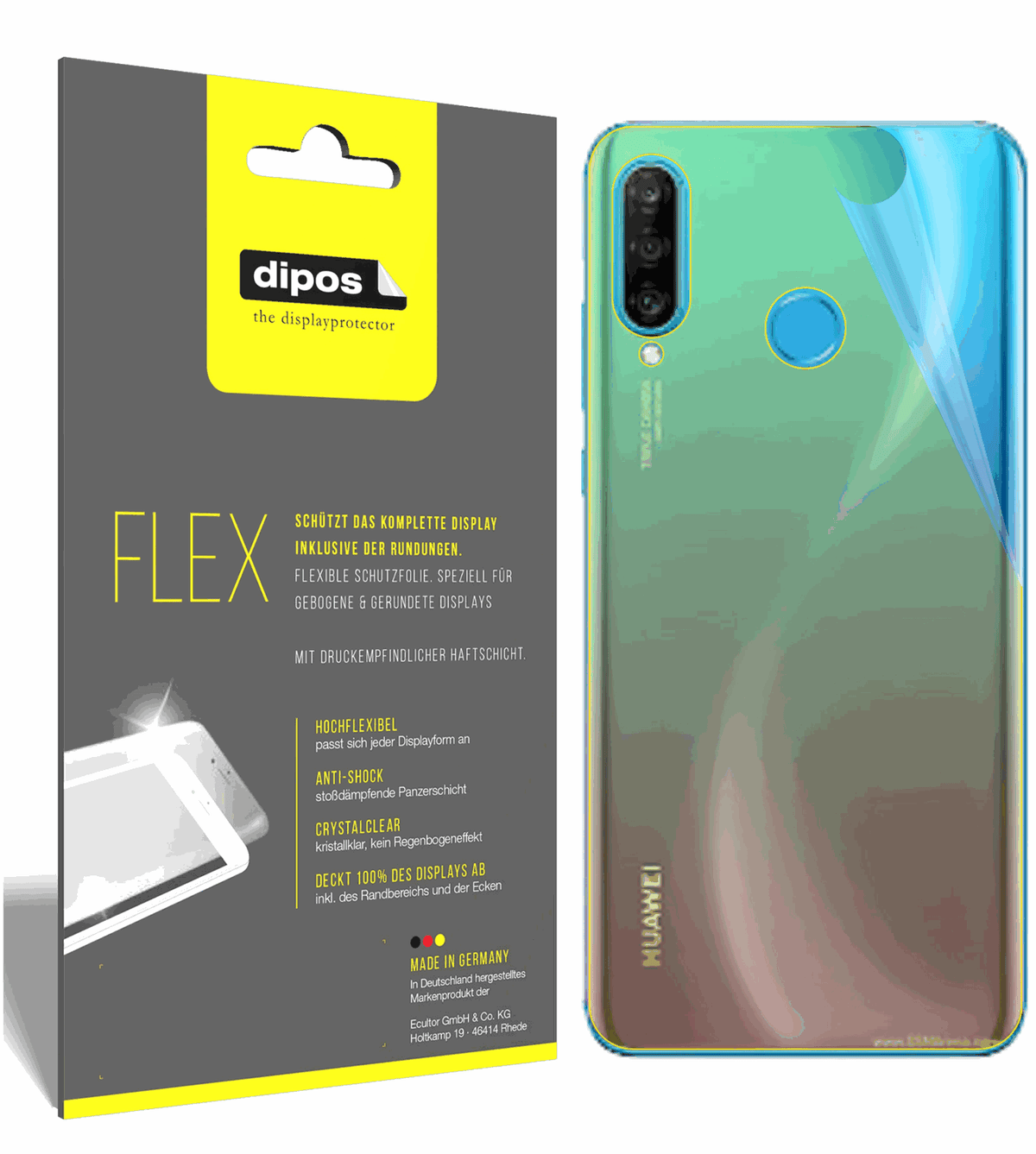 3x 3D Full Cover Schutzfolie für Huawei Nova 4e Rückseite