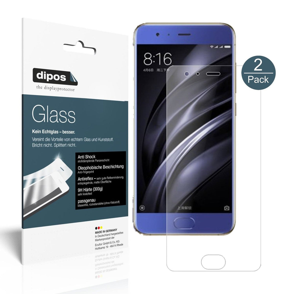 2x 9H Schutzfolie matt für Xiaomi Mi6 Panzerfolie