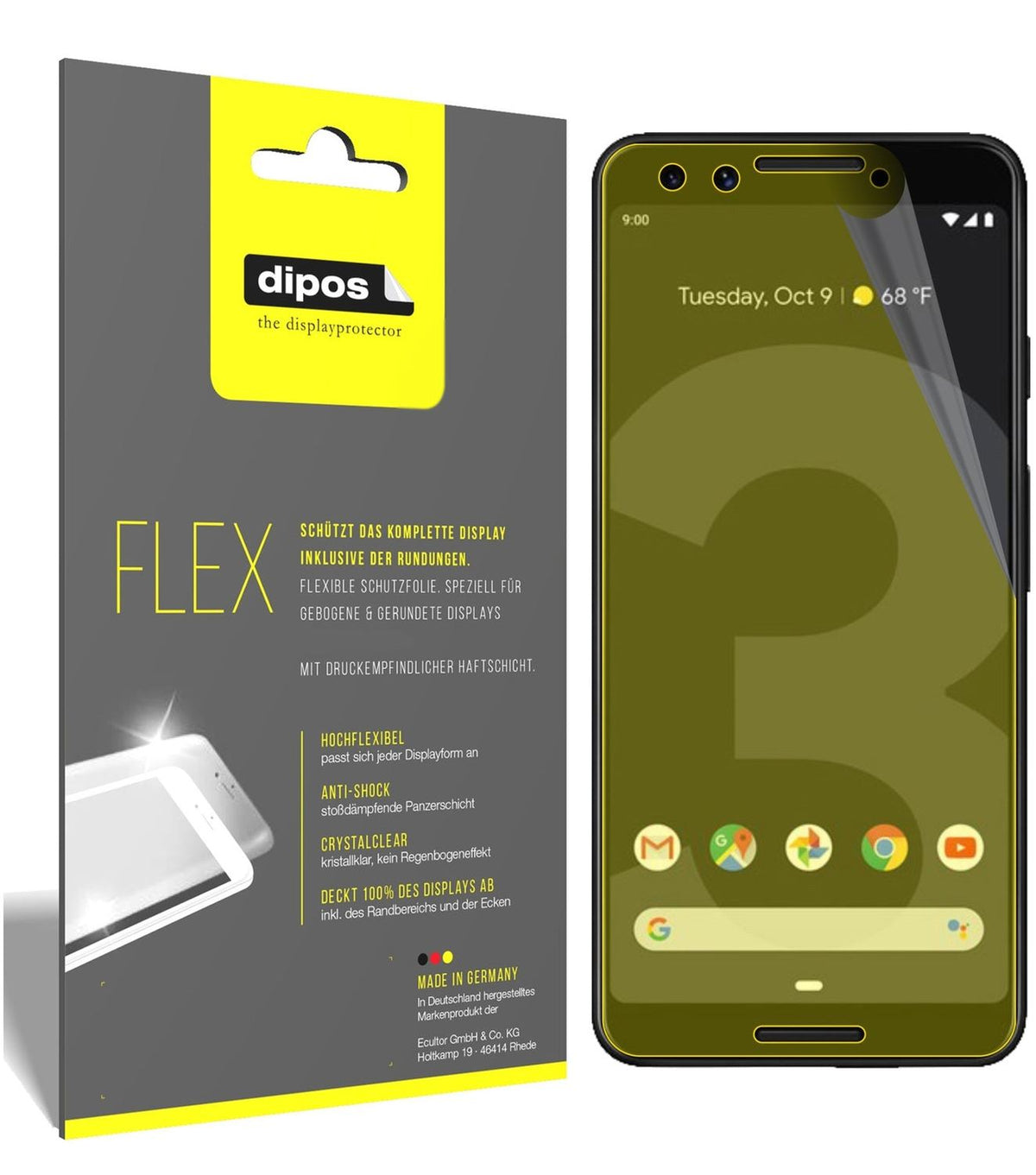 2x 3D Full Cover Schutzfolie für Google Pixel 3