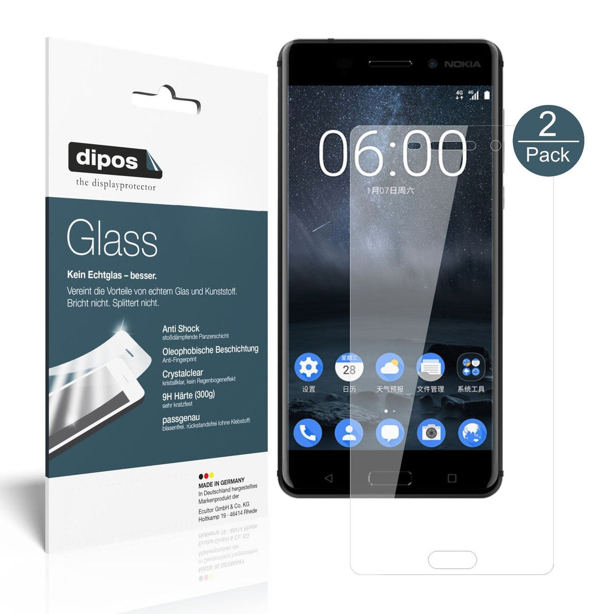 2x 9H Schutzfolie für Nokia 6 Panzerfolie