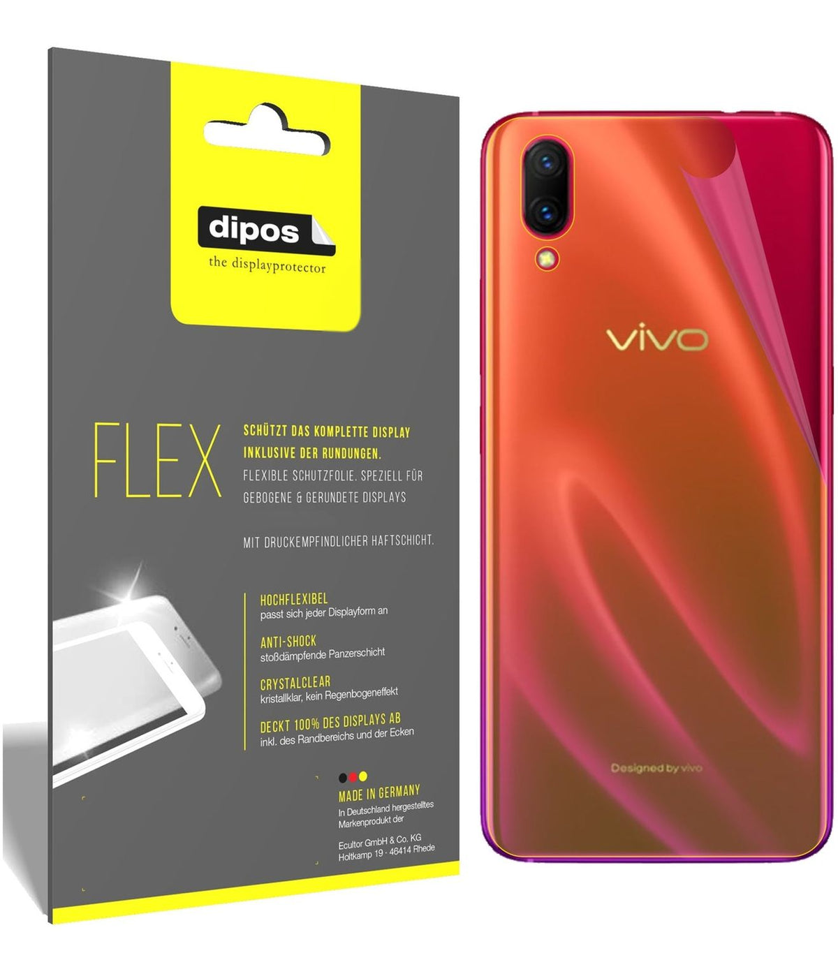 2x 3D Full Cover Schutzfolie für Vivo X23 Rückseite