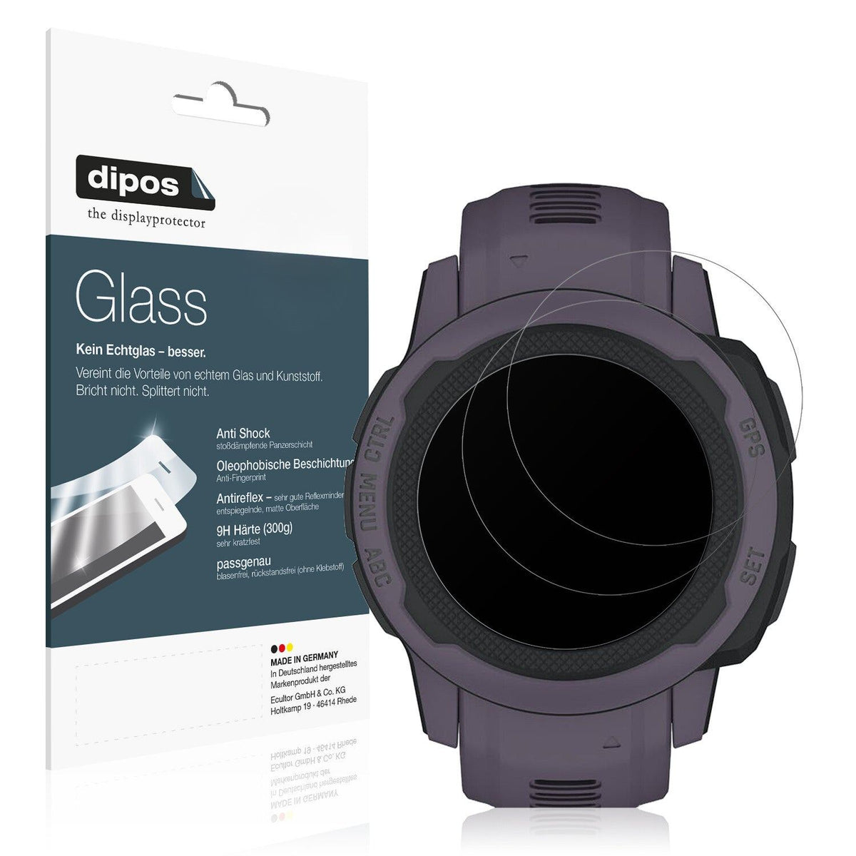 1x 9H Schutzfolie matt für Garmin Instinct 2S (40mm) Panzerfolie