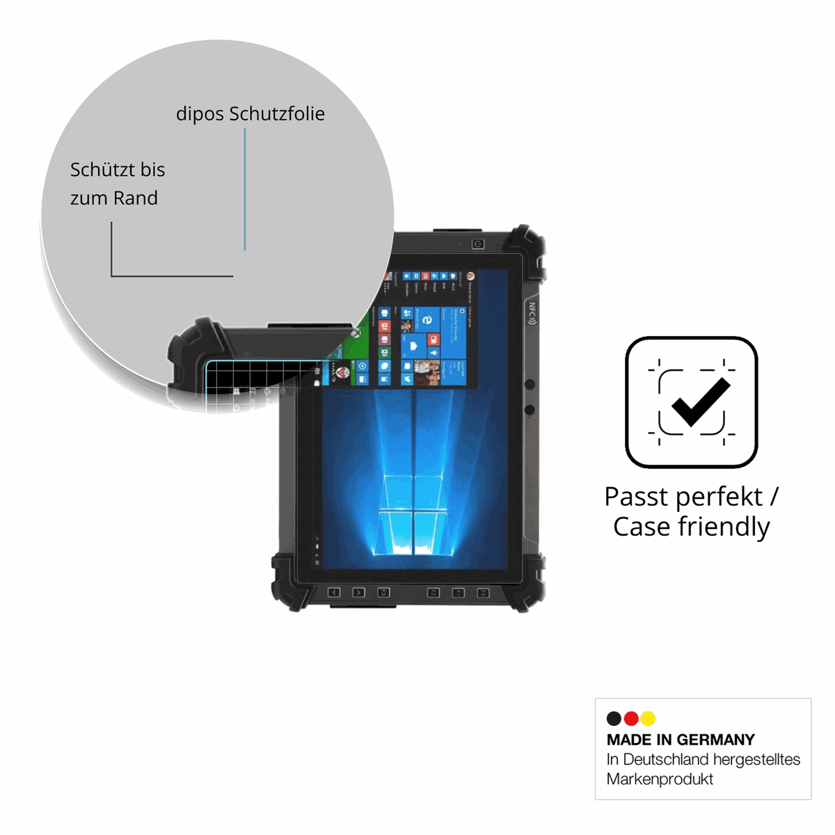 Schutzglasfolie mit optimaler Passform, zur Verwendung mit Hüllen geeignet