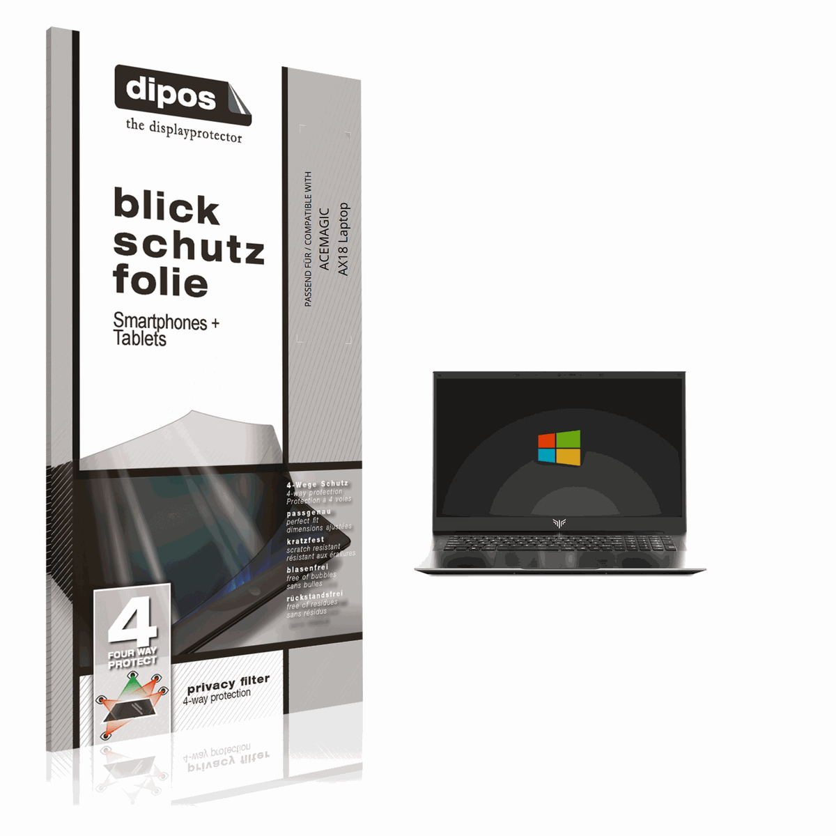 Blickschutzfolie von dipos passend für acemagicax18 laptop, präziser Zuschnitt und blasenfrei montiert
