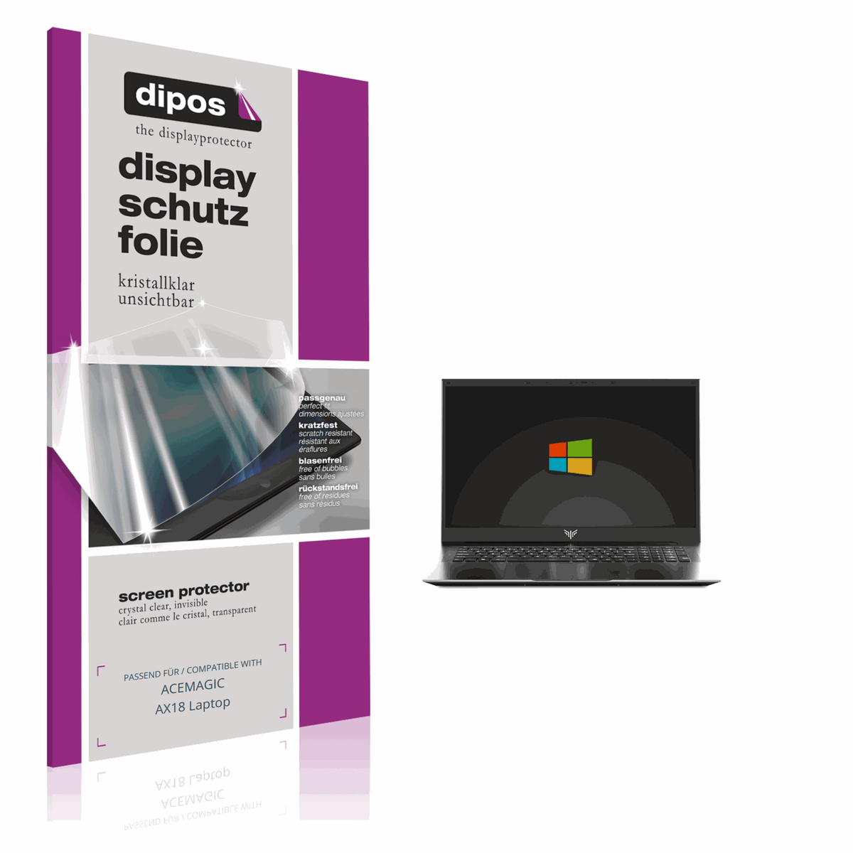 Klare Displayschutzfolie von dipos passend für acemagicax18 laptop, präziser Zuschnitt und blasenfrei montiert
