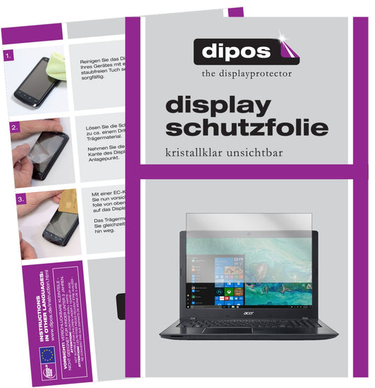 Klare Displayschutzfolie von dipos passend für Acer Aspire E 15 Start, präziser Zuschnitt und blasenfrei montiert