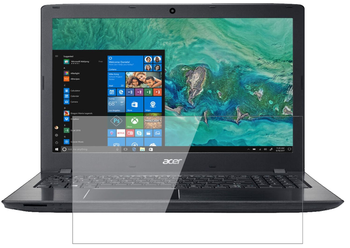 AcerAspire E 15 Start mit aufgebrachter dipos Flex Schutzfolie, glasklare Darstellung ohne Einschränkungen