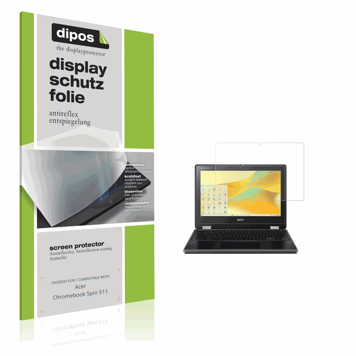 Matte Displayschutzfolie von dipos passend für Acer Chromebook Spin 511, präziser Zuschnitt und blasenfrei montiert