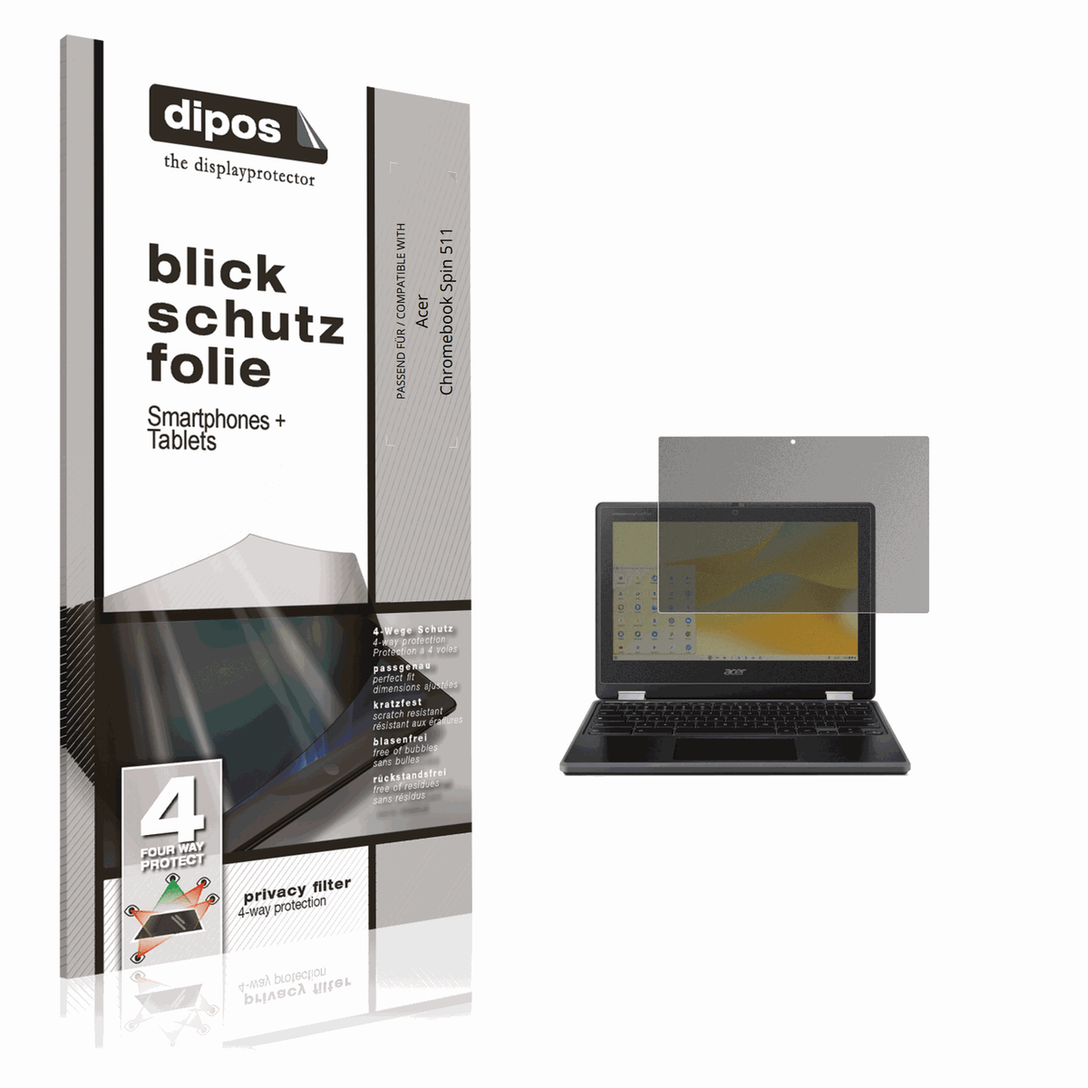 Blickschutzfolie von dipos passend für Acer Chromebook Spin 511, präziser Zuschnitt und blasenfrei montiert