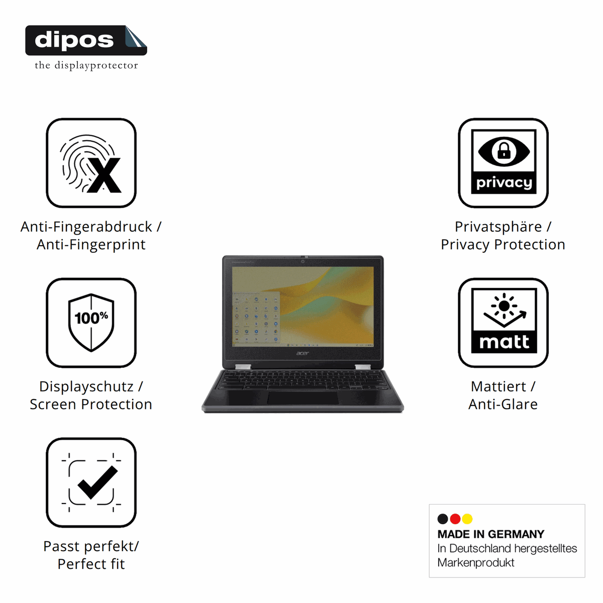 Privatsphäre-Schutz durch Sichtschutz-Folie passend zugeschnitten für Acer Chromebook Spin 511