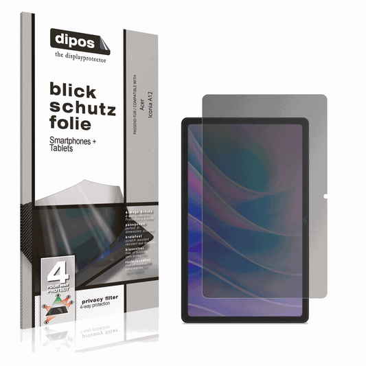 Blickschutzfolie von dipos passend für Acer Iconia A12, präziser Zuschnitt und blasenfrei montiert
