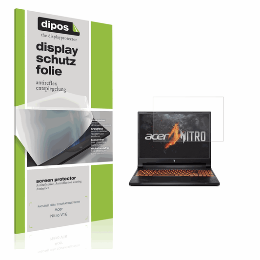 Matte Displayschutzfolie von dipos passend für acernitro v16, präziser Zuschnitt und blasenfrei montiert