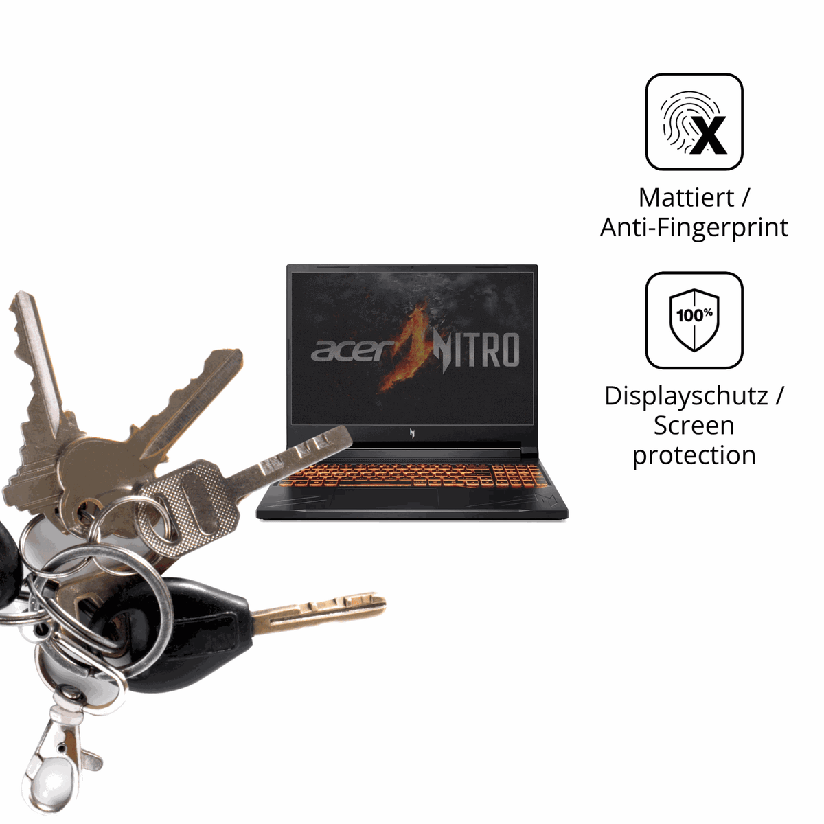 dipos Displayschutz für acernitro v16, mattierte Oberfläche, Blickschutzfilter und perfekter Passform