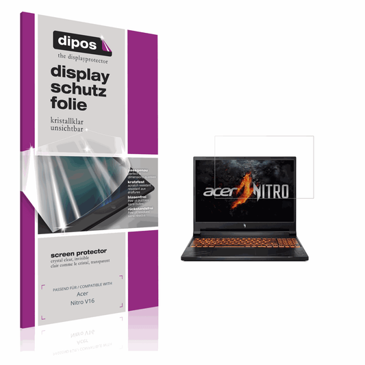 Klare Displayschutzfolie von dipos passend für acernitro v16, präziser Zuschnitt und blasenfrei montiert