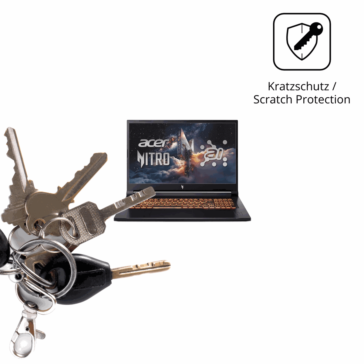 Schutz gegen Kratzer auf dem Acer Nitro V17 AI Glas durch Schlüssel oder Ähnliches