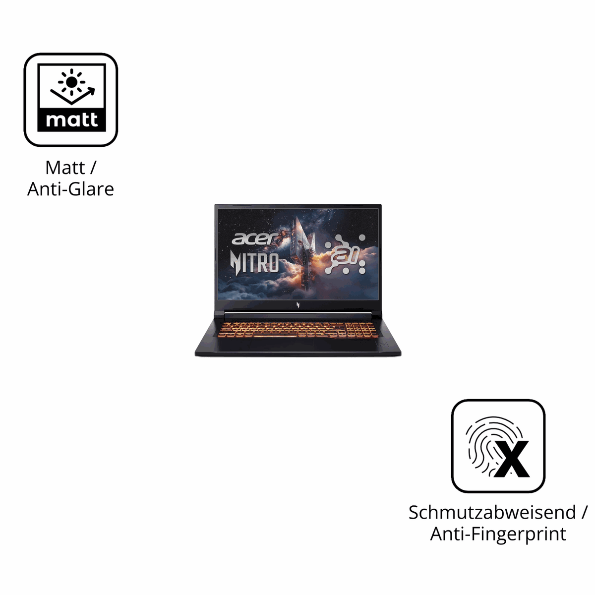 9H Hartbeschichtete, flexible Folie passend zugeschnitten für Acer Nitro V17 AI