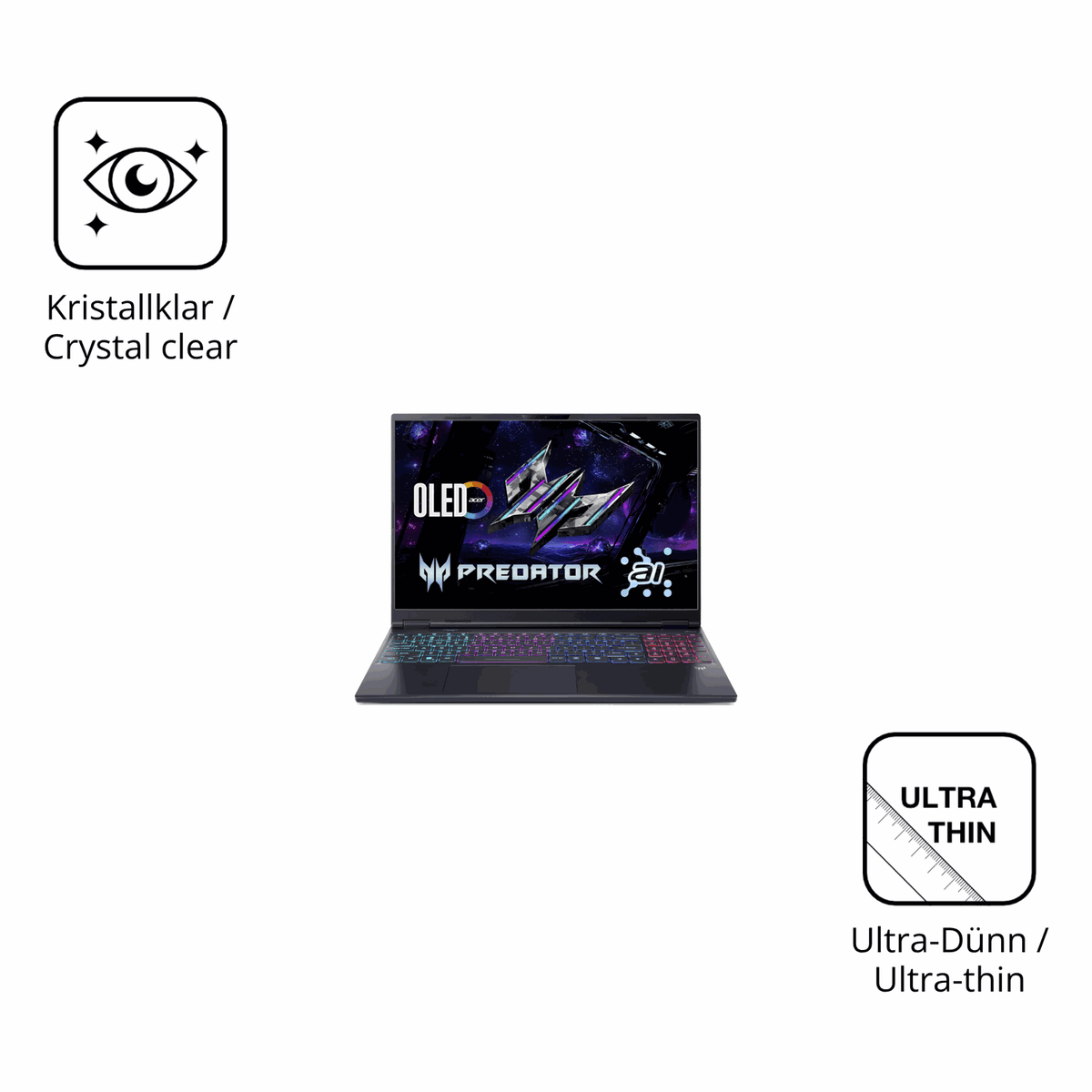 Dünne und klare Folie passend zugeschnitten für acerpredator helios neo 16 ai