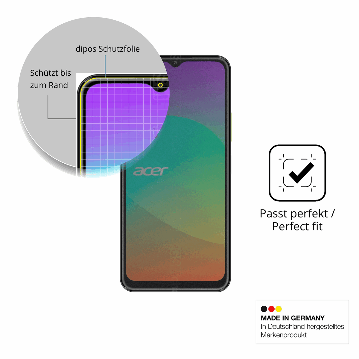 Schutz gegen Kratzer auf dem Acer Sospiro A5 Plus Glas durch Schlüssel, Stöße gegen die Tischkante oder Stürze