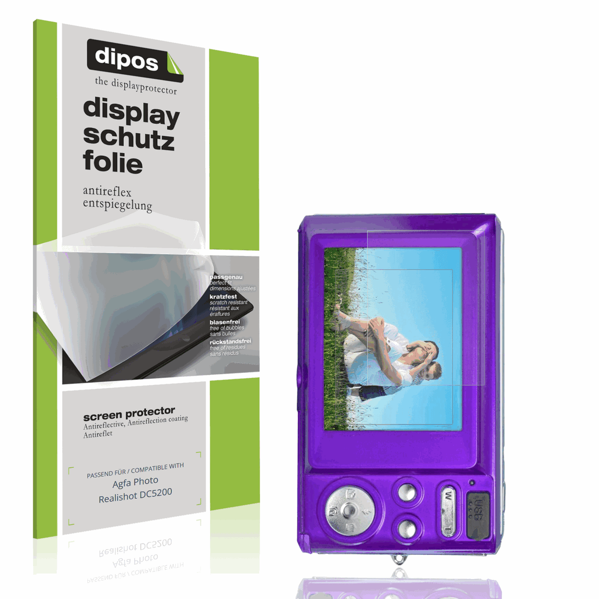 Matte Displayschutzfolie von dipos passend für Agfa Photo Realishot DC5200, präziser Zuschnitt und blasenfrei montiert
