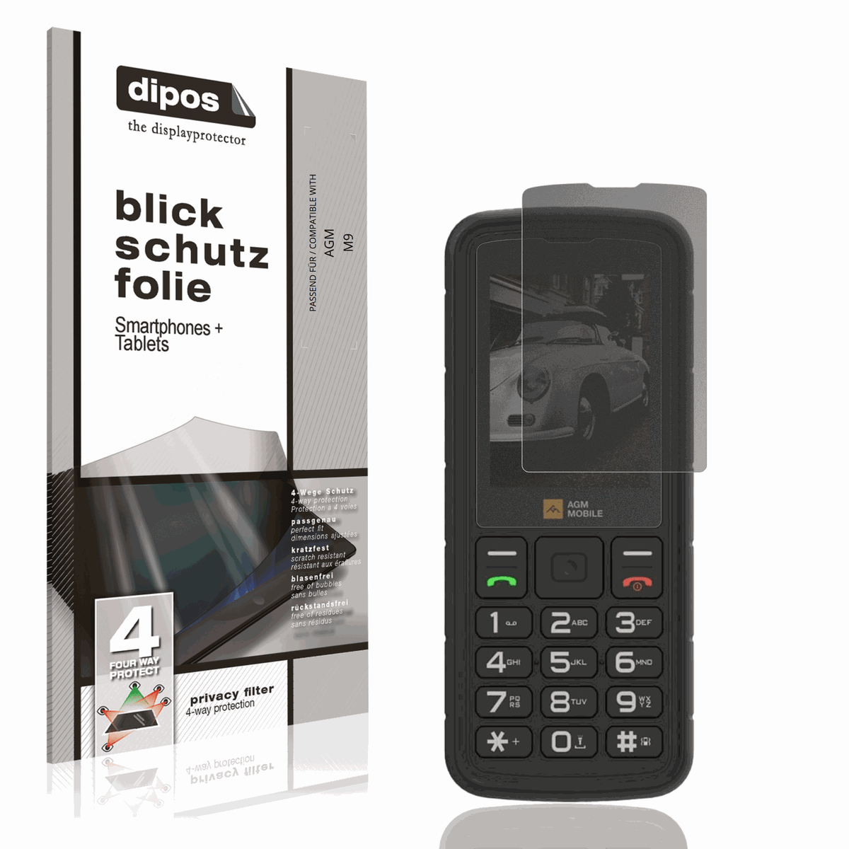 Blickschutzfolie von dipos passend für AGM M9, präziser Zuschnitt und blasenfrei montiert