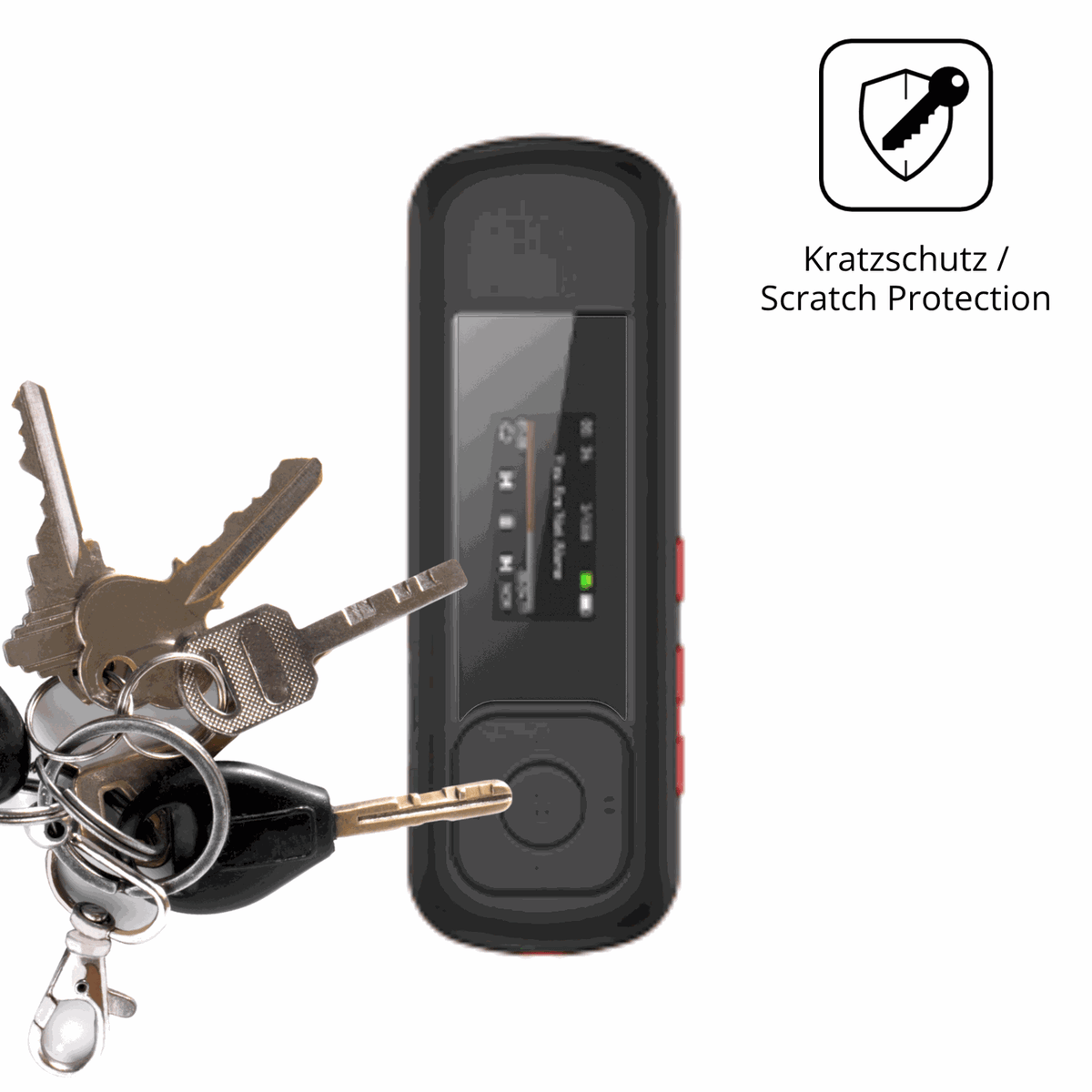 Schutz gegen Kratzer auf dem AGPTEK A55 MP3-Player Glas durch Schlüssel oder Ähnliches