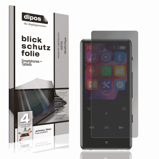 Blickschutzfolie von dipos passend für AGPTEK M6 MP3-Player, präziser Zuschnitt und blasenfrei montiert