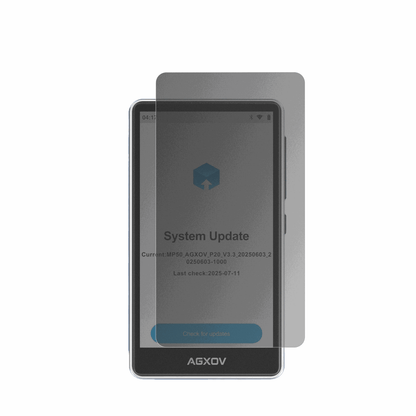 AGXOVP20 MP3-Player mit aufgebrachter dipos Flex Schutzfolie, die seitliche Einblicke blockiert