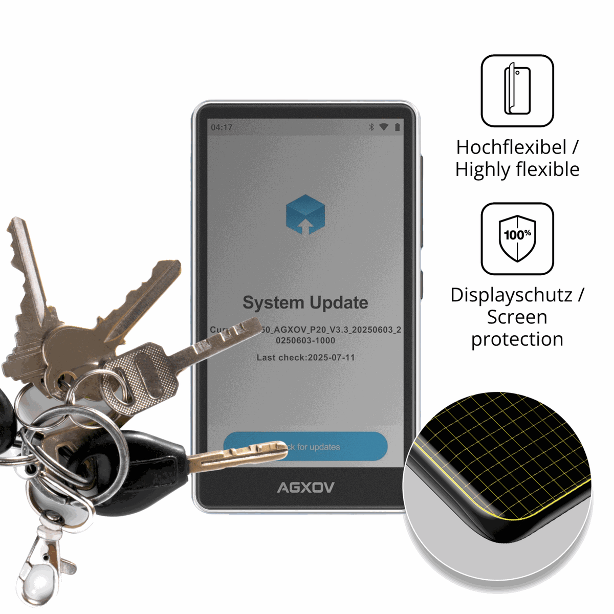 dipos Displayschutz für AGXOV P20 MP3-Player, mit Blickschutzfilter und perfekter Passform auch für die Rundungen