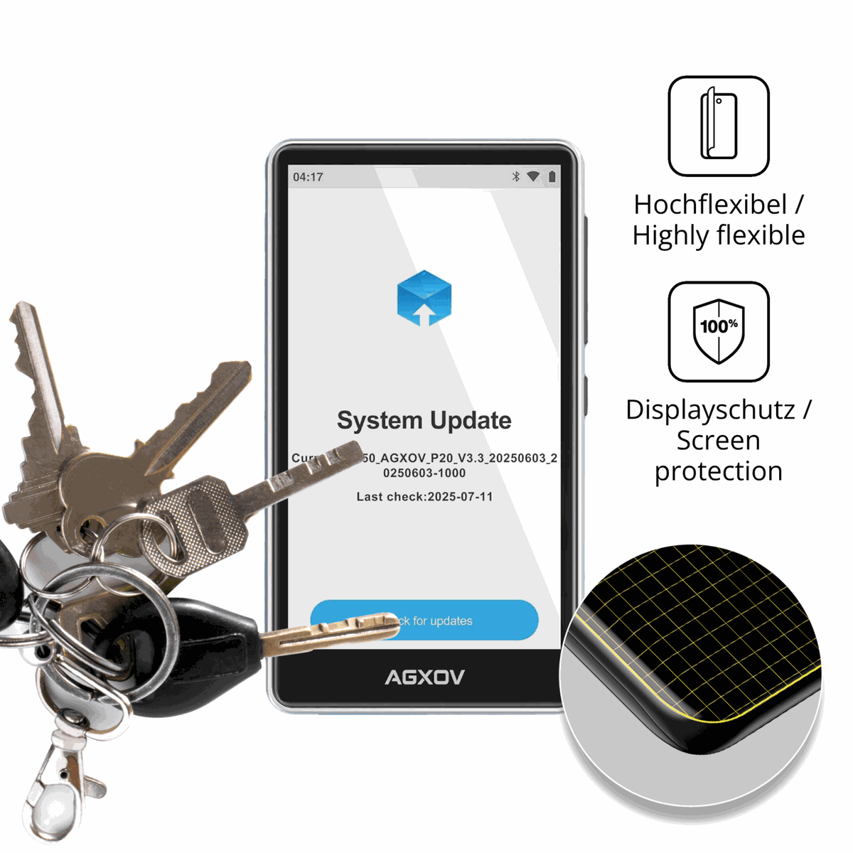 dipos Displayschutz für AGXOV P20 MP3-Player, transparente Oberfläche, geringe Dicke und perfekte Passform