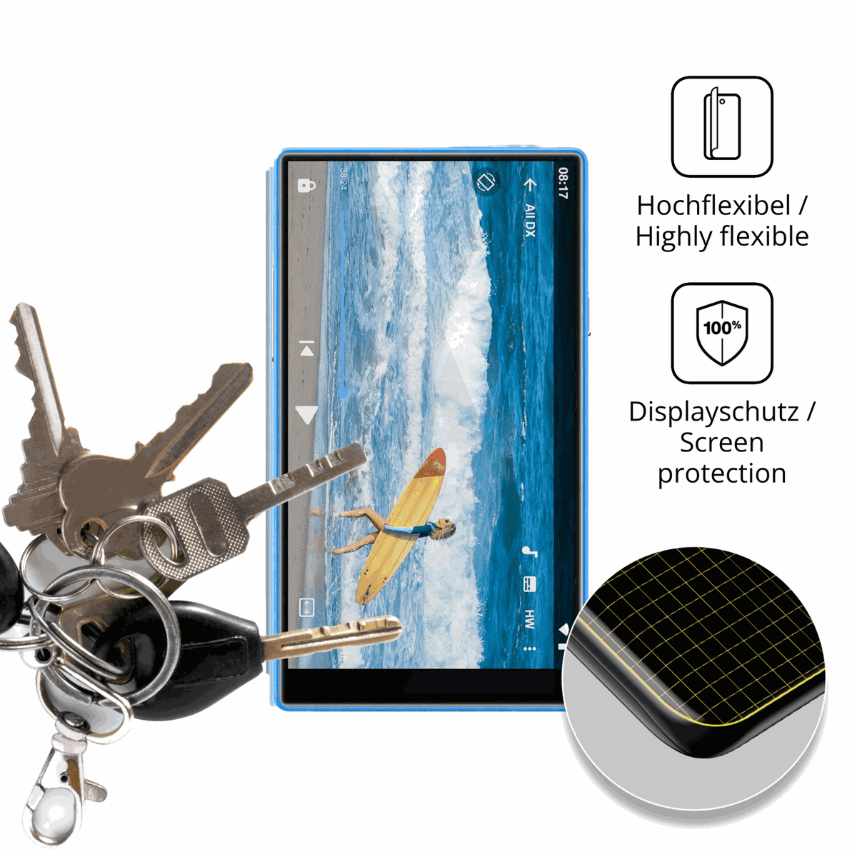 dipos Displayschutz für AGXOV P50 MP3-Player, transparente Oberfläche, geringe Dicke und perfekte Passform
