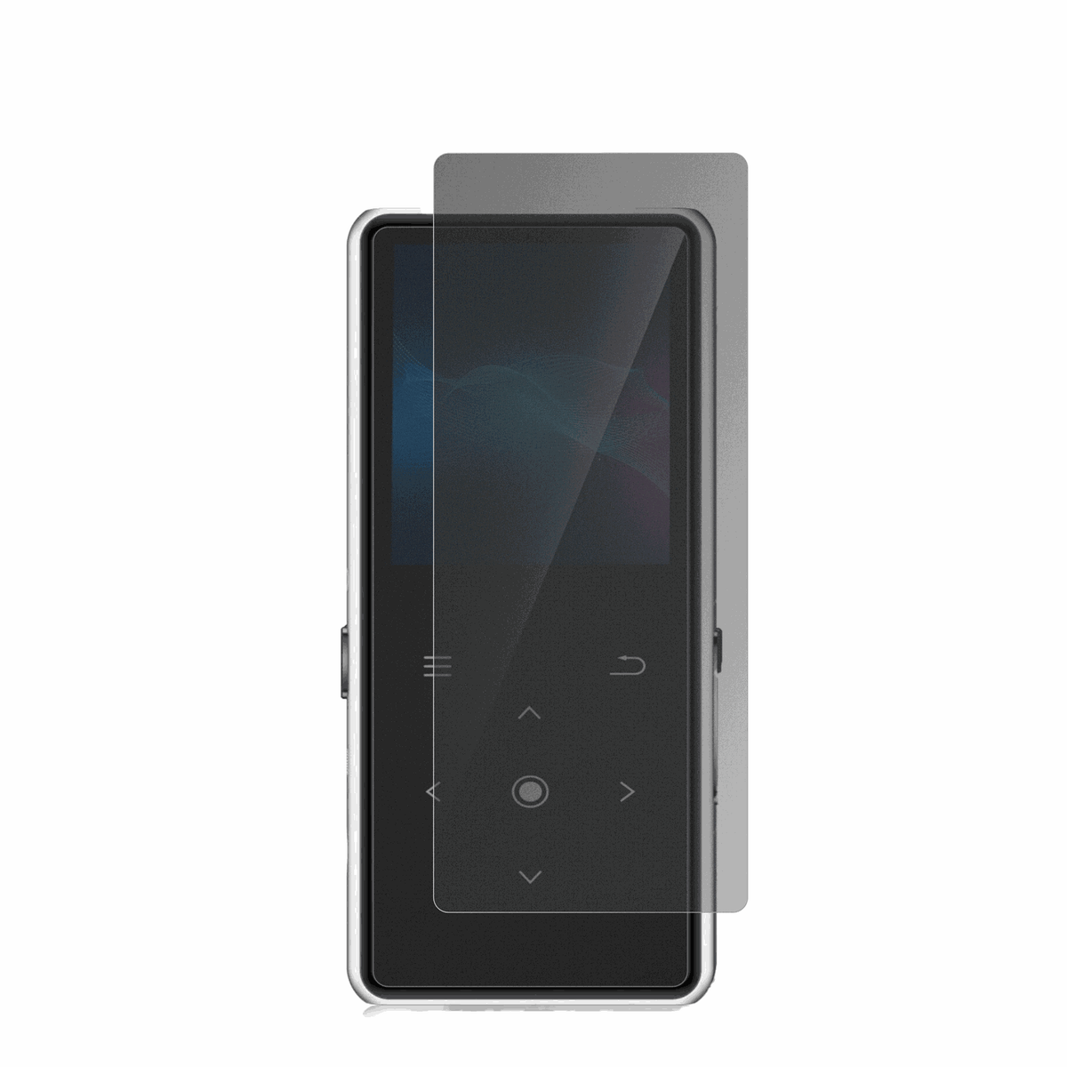 AiMoonsaB27 MP3-Player mit aufgebrachtem dipos Displayschutz, der seitliche Einblicke blockiert