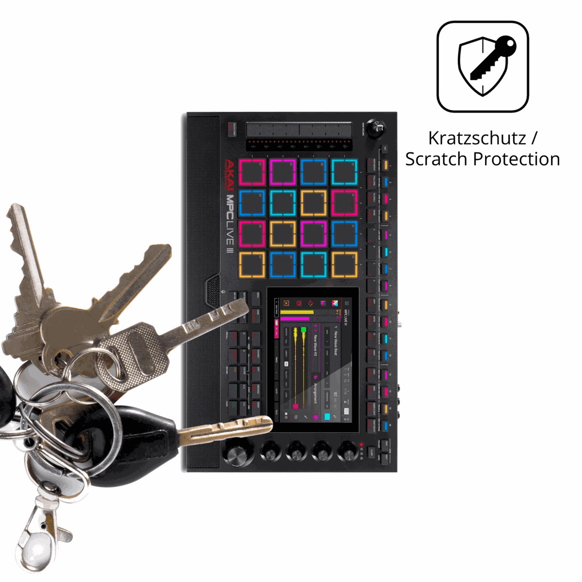 Schutz gegen Kratzer auf dem Akai MPC Live III Glas durch Schlüssel oder Ähnliches