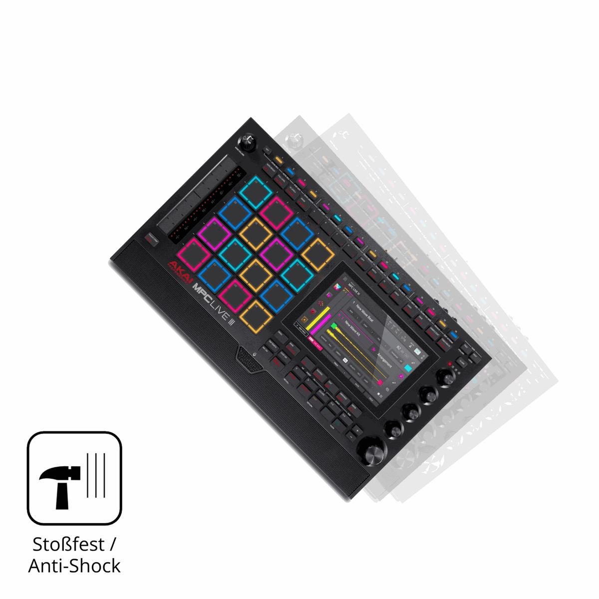 Schutz gegen Kratzer auf dem Akai MPC Live III Glas durch Schlüssel, Stöße gegen die Tischkante oder Stürze