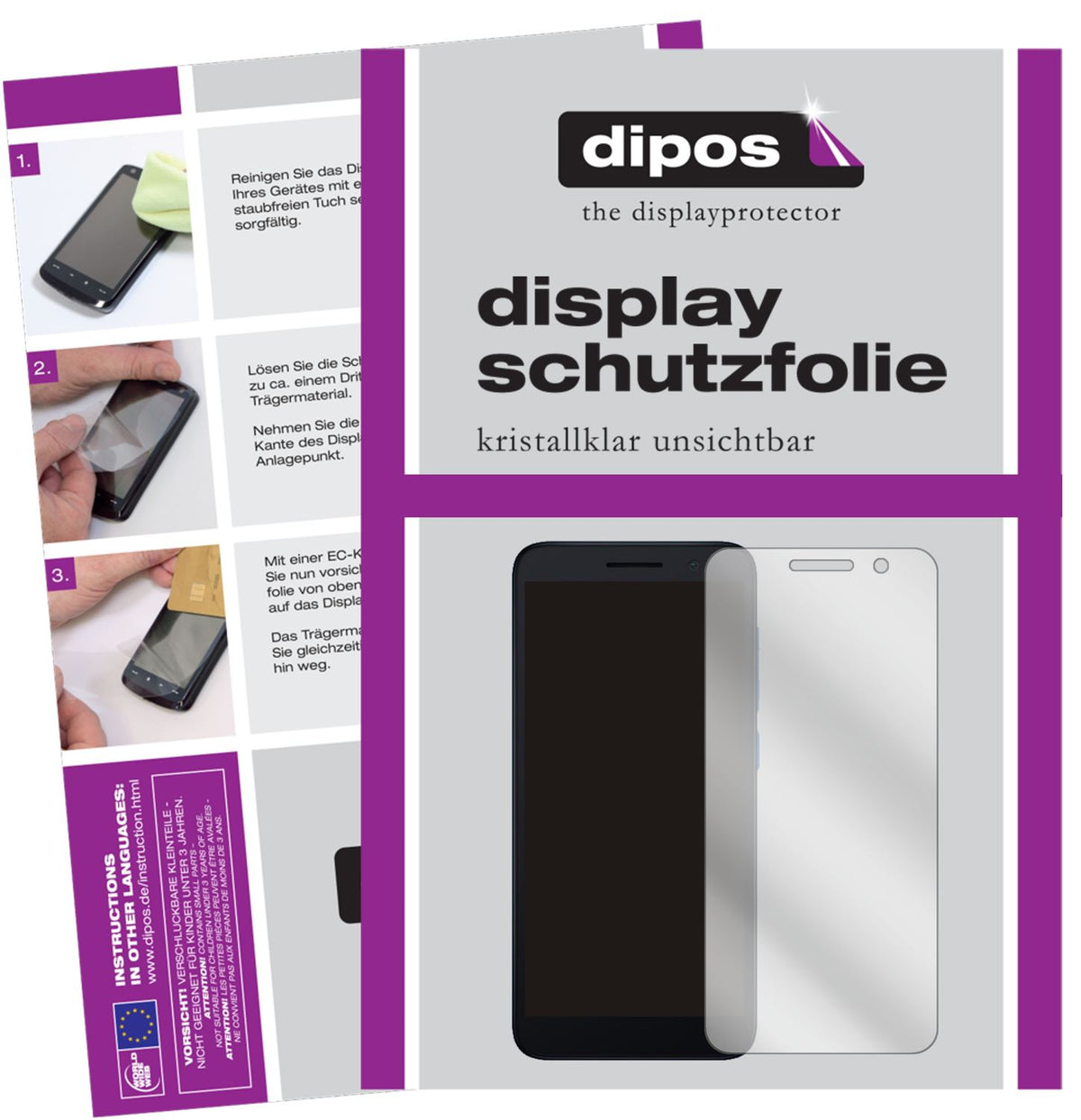 Klare Displayschutzfolie von dipos passend für Alcatel 1 (2021), präziser Zuschnitt und blasenfrei montiert