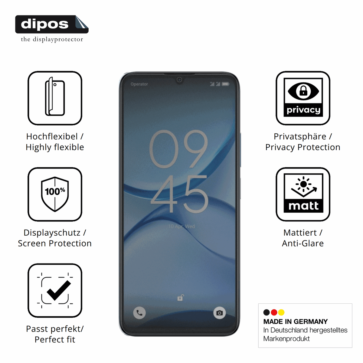 Flexible TPU-Folie passend zugeschnitten für Alcatel A62, mit Privatsphäre-Schutz durch Sichtschutz-Folie