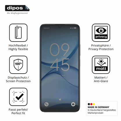 Flexible TPU-Folie passend zugeschnitten für Alcatel A62, mit Privatsphäre-Schutz durch Sichtschutz-Folie