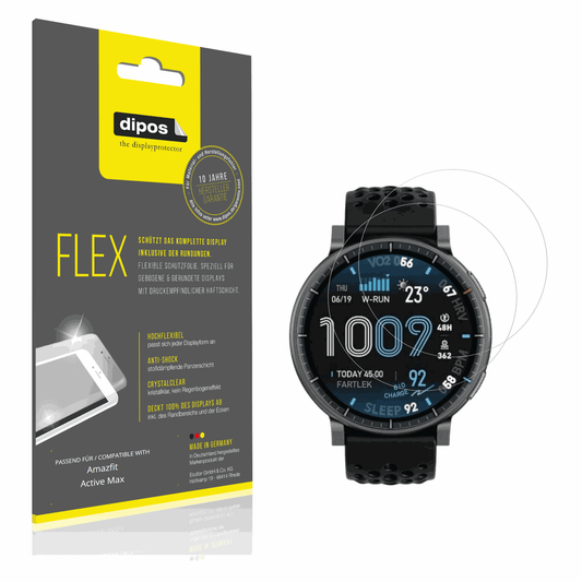 Klare Displayschutzfolie von dipos passend für Amazfit Active Max, 100% Displayabdeckung und blasenfreie Montage