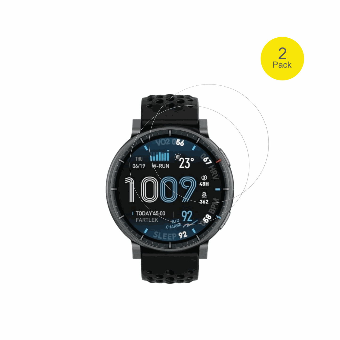 AmazfitActive Max mit aufgebrachter dipos Displayschutzfolie, glasklare Darstellung ohne Einschränkungen