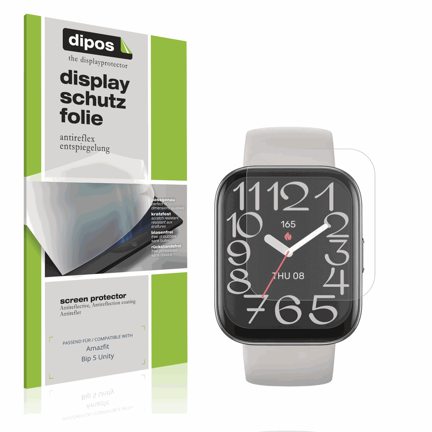 Matte Displayschutzfolie von dipos passend für Amazfit Bip 5 Unity, präziser Zuschnitt und blasenfrei montiert